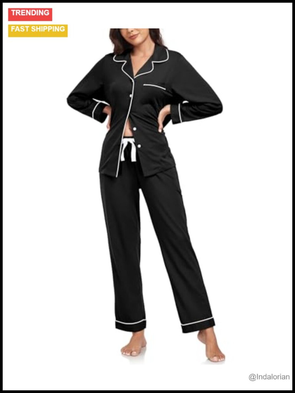100% Cotton Women's Pajama Set Button Down V-Neck Long Sleeve Sleepwear